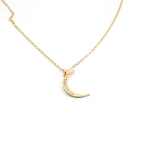 Gold Moon Necklace, Crescent Moon CZ Necklace, Lunar Necklace, Gold Filled Crescent Moon with Cubic Zirconia, Layering Necklace image 5