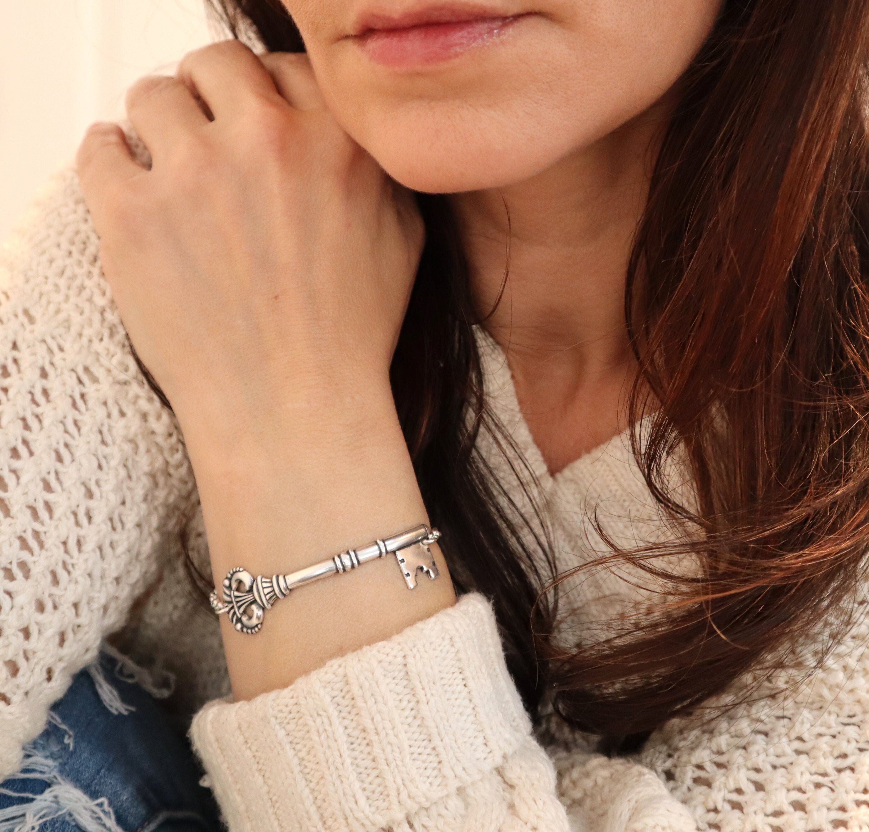Victorian Key Bracelet, Skeleton Key Bracelet, Sterling Silver Finish…