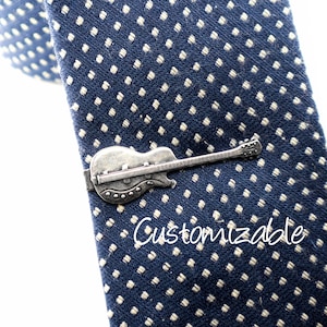Guitar Tie Bar, Sterling Silver Finish, Gifts For Men, Customizable Tie Bar, Personalized Gifts