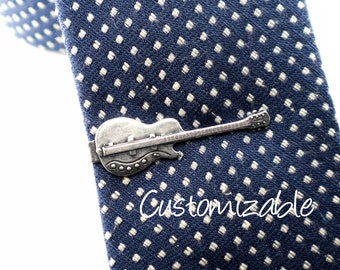 Guitar Tie Bar, Sterling Silver Finish, Gifts For Men, Customizable Tie Bar, Personalized Gifts