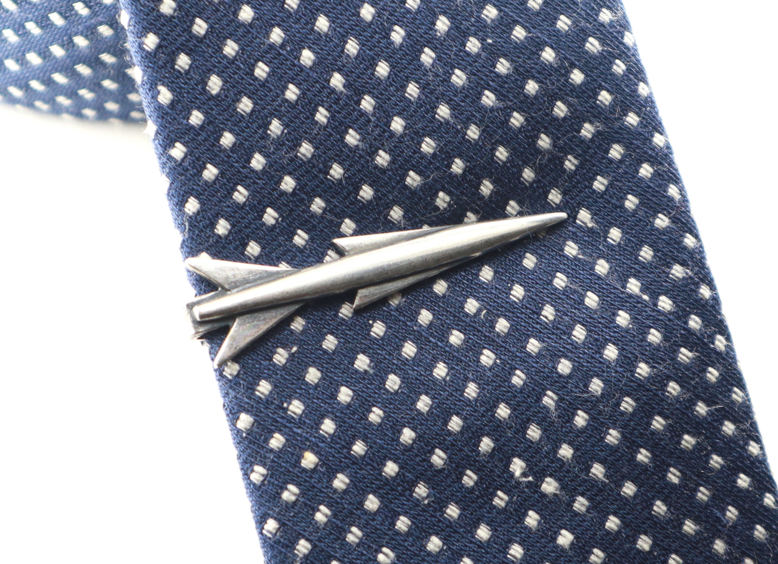 Jet Tie Clip • Sterling Silver Finish or Antique Brass