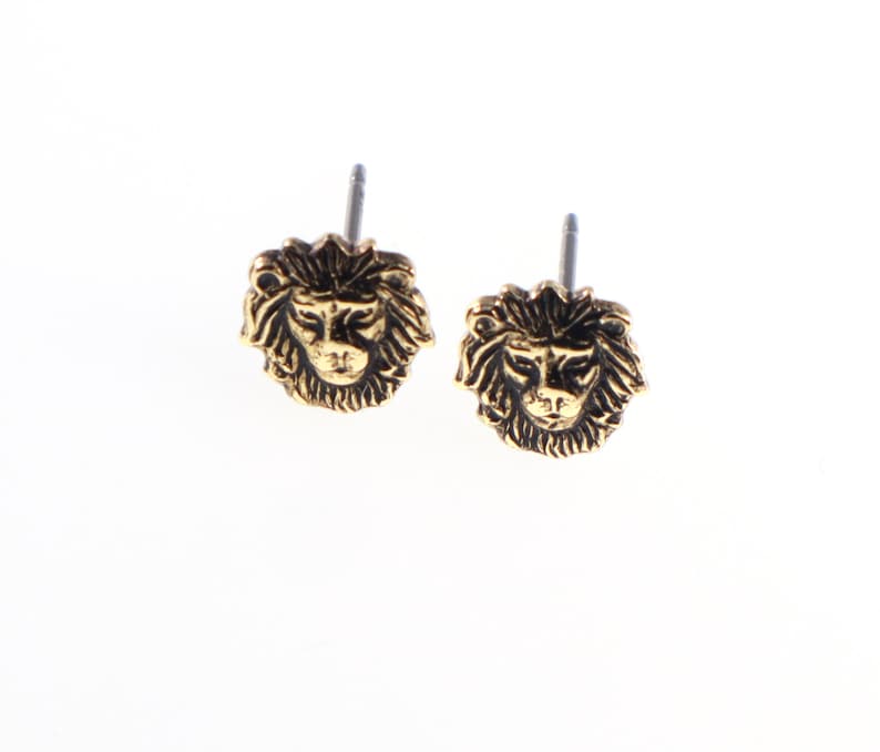 Lion Earrings, Stud Earrings, Surgical Steel Post Earrings with backs, Sterling Silver and Gold Finishes image 8