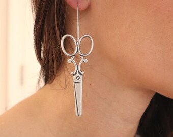 Large Scissor Earrings, Sterling Silver Finish, Scissor Dangle Earrings, Scissor Jewelry, Gifts For Her