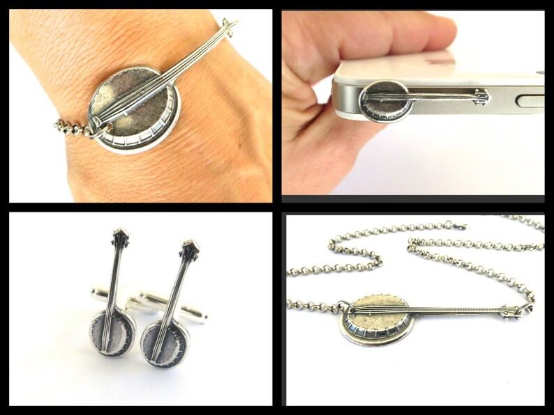 Banjo Cuff Links Sterling Silver Ox Finish