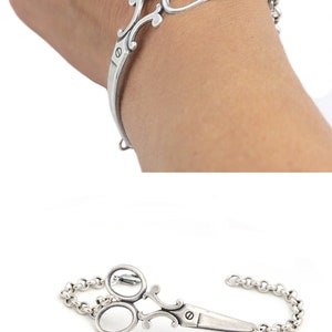 Large Scissor Bracelet, Scissor Jewelry, Sterling Silver Finish, Hairdresser Gifts, Custom Initial, Personalize image 6
