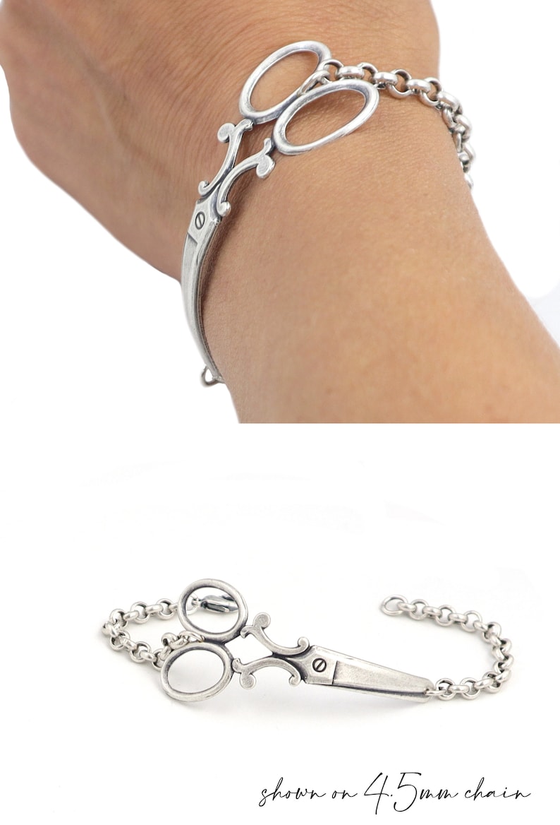 Large Scissor Bracelet, Scissor Jewelry, Sterling Silver Finish, Hairdresser Gifts, Custom Initial, Personalize image 6