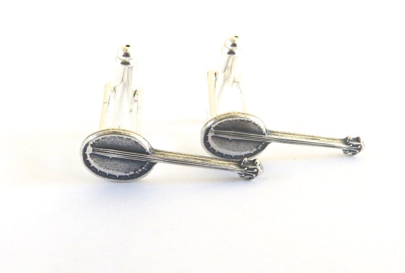 Banjo Cuff Links Sterling Silver Ox Finish