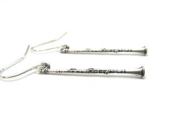 Clarinet Earrings, Small Clarinet Dangle Earrings, Sterling Silver Finish