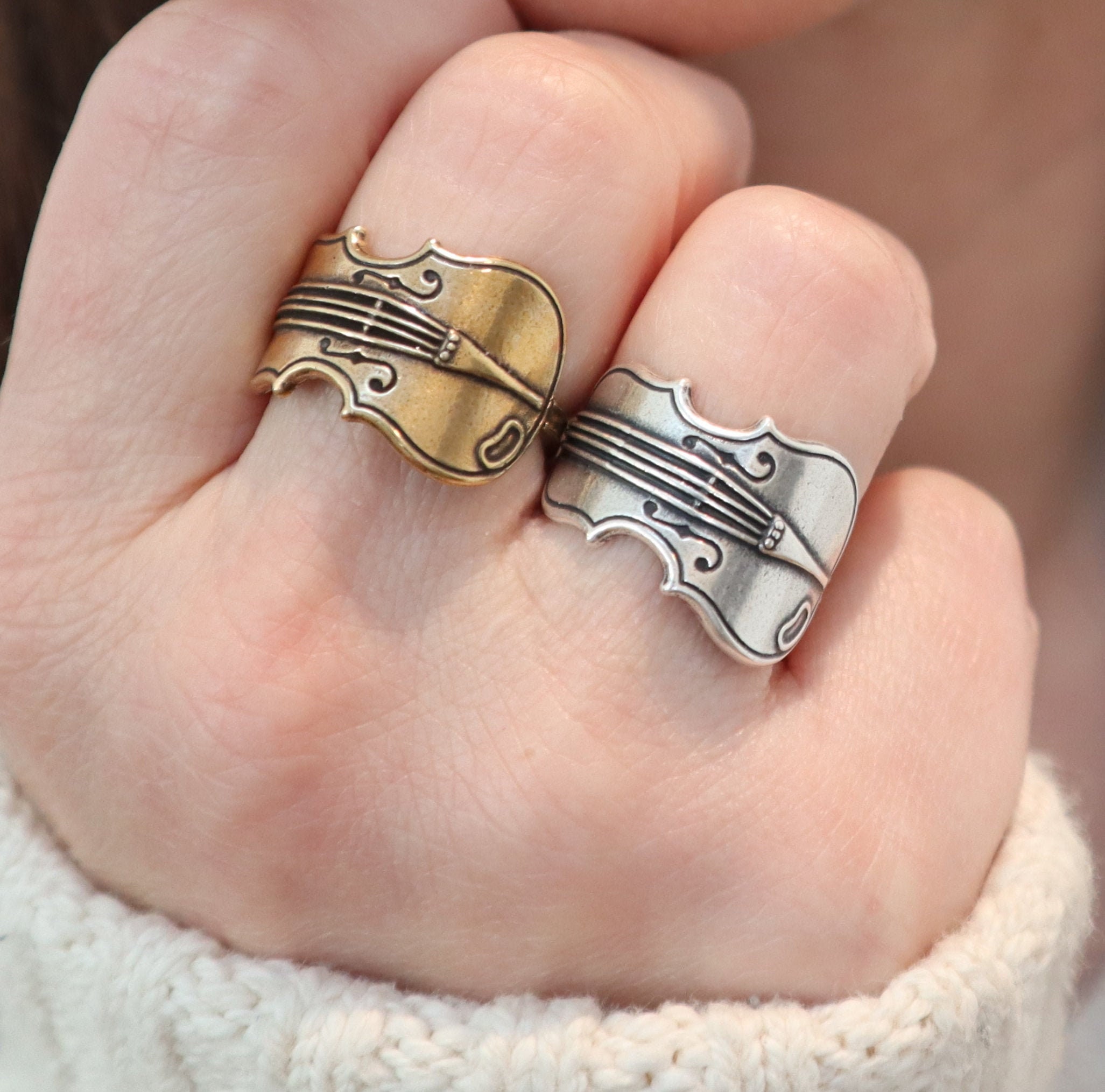 Violin Ring Unisex Ring Sterling Silver or Brass Finish Etsy
