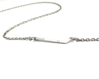 Small Ice Hockey Stick Necklace, Sterling Silver and Antiqued Brass Finishes, Hockey Lover Gifts