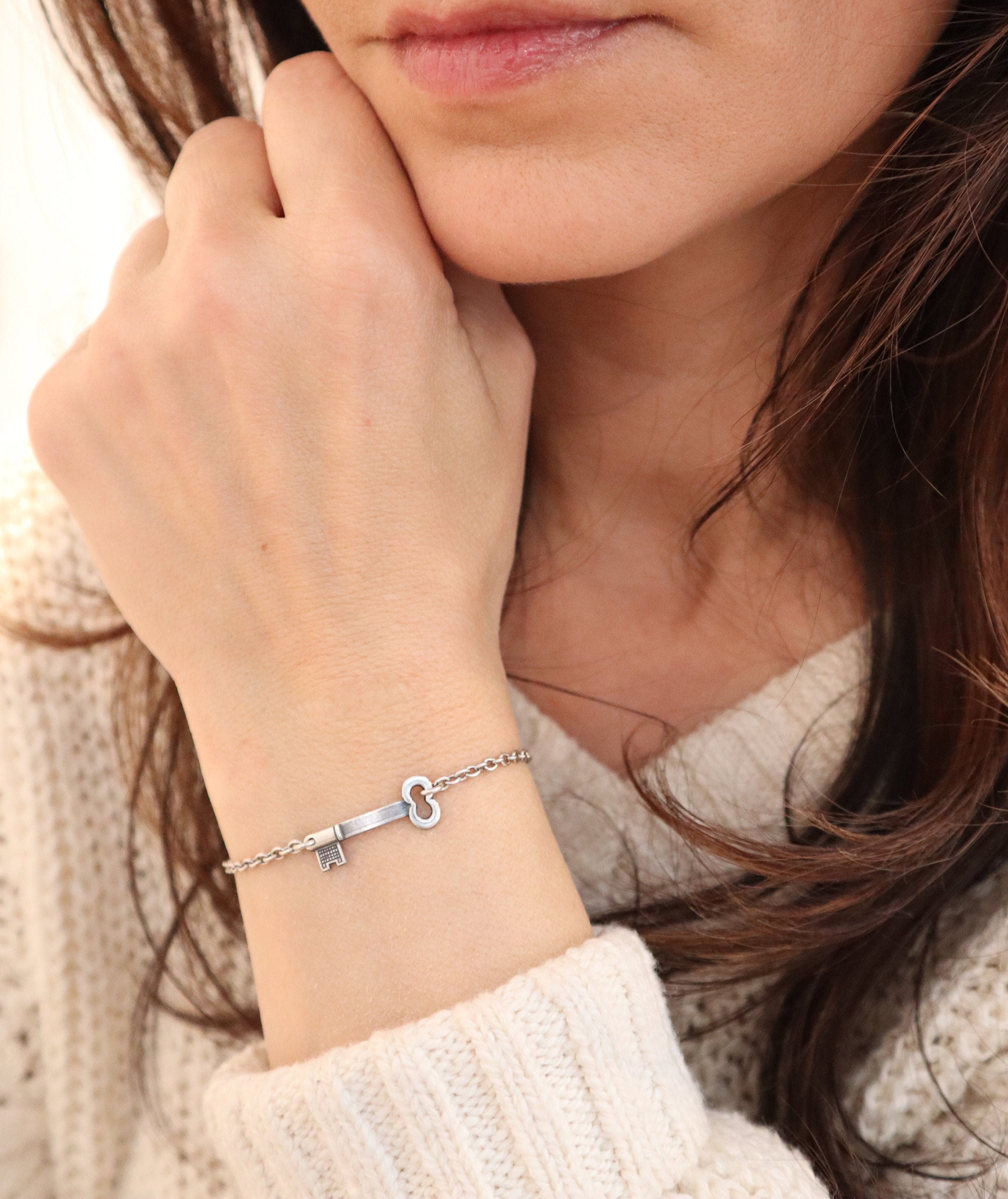 Small Key Bracelet, Key Anklet, Sterling Silver Finish