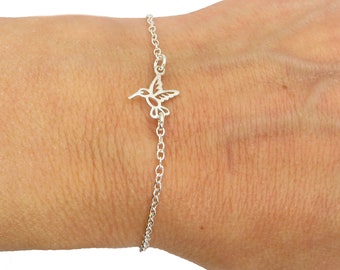 Small Hummingbird Bracelet, Sterling Silver Hummingbird Bracelet, .925 Sterling