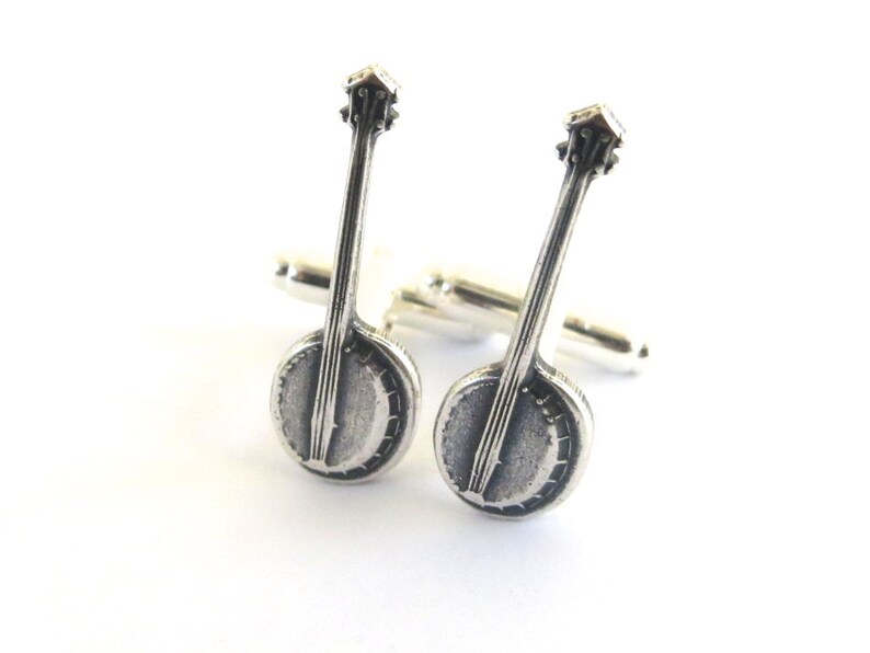 Banjo Cuff Links Sterling Silver Ox Finish