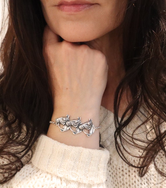 Horse Bracelet, Horses, Sterling Silver Finish- Three Horses
