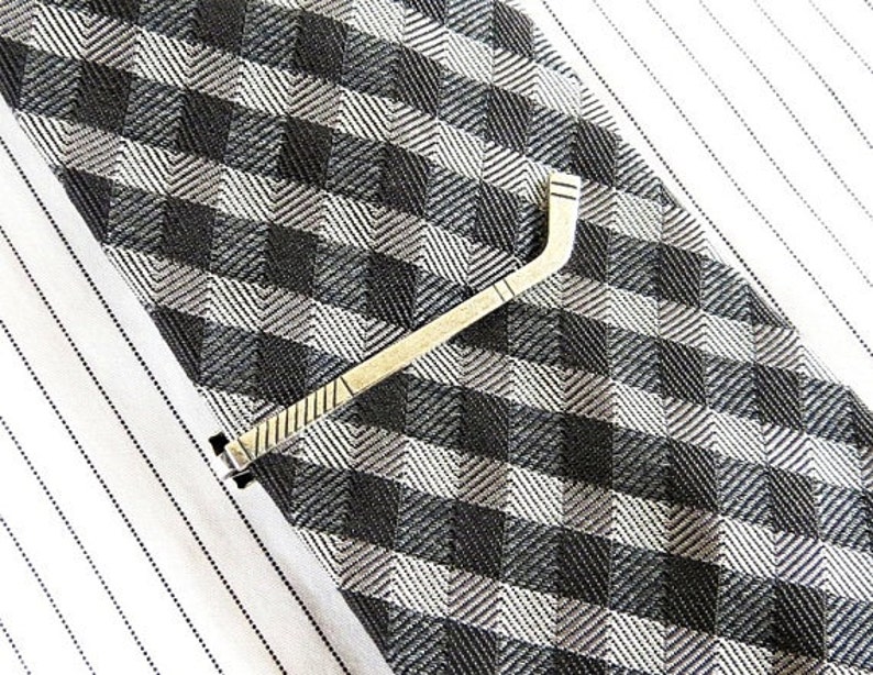Brass Custom Hockey Tie Clip and Brushed Finishes Silver Personalized Hockey Stick Tie Bar