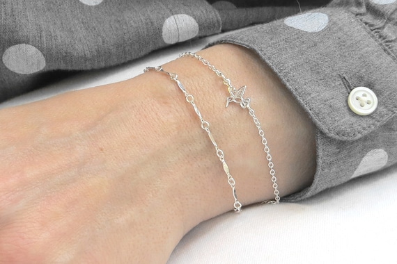 小さなハミングバードブレスレット、スターリングシルバーのハミング