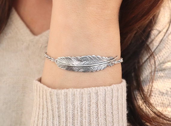 Bracciale Donna Elli In Argento 925 Con Ciondolo Piuma E Cordino In Nylon – Gioiello Moderno Fatto A Mano - 3