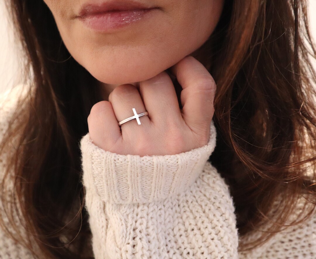 Cross Ring, Sterling Silver, Gold, Rose Gold Finishes, Sideways Cross ...
