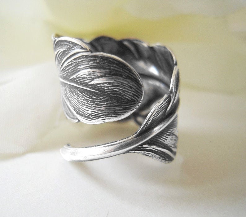 Angel Feather Ring, Sterling Silver Finish, Gold Finish, Rose Gold Finish, Adjustable Feather Ring, Feather Jewelry, Gifts For Her image 6