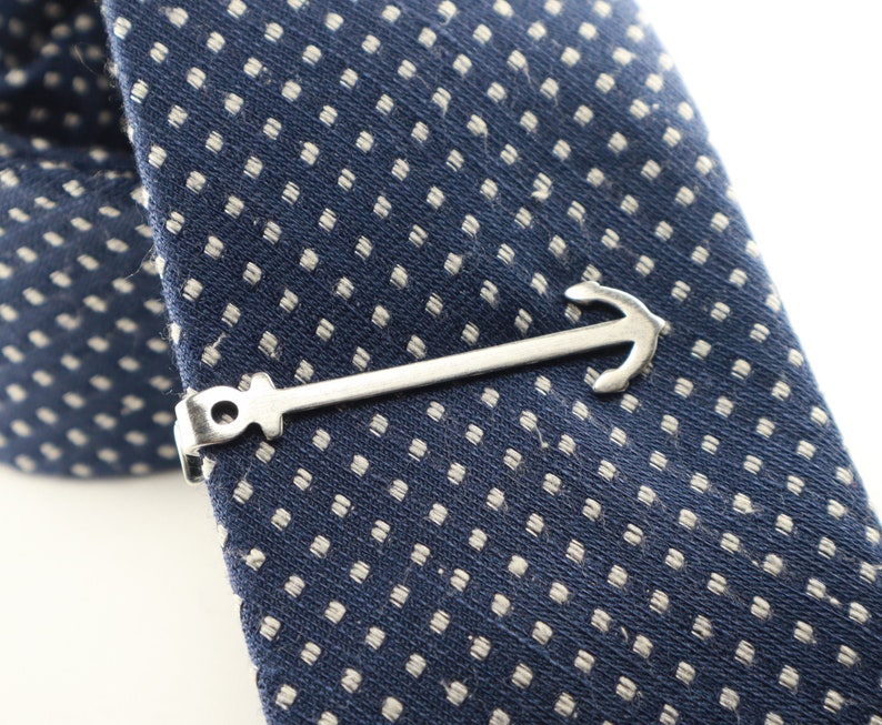 Anchor Tie Bar, Mariners Cross Tie Clip, Sterling Silver Finish, Anchor Tie Pin, Gifts For Men image 1