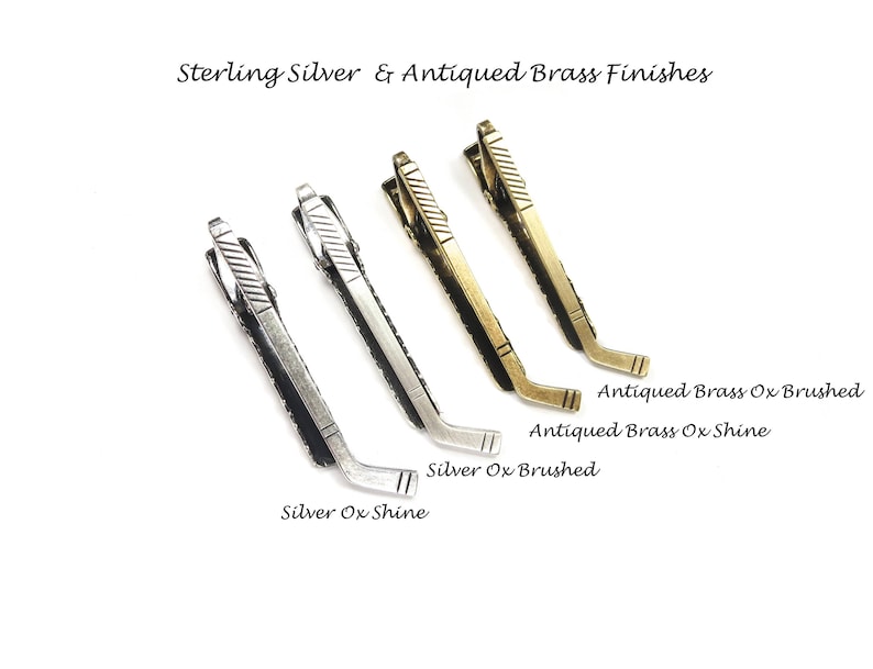 Brass Custom Hockey Tie Clip and Brushed Finishes Silver Personalized Hockey Stick Tie Bar