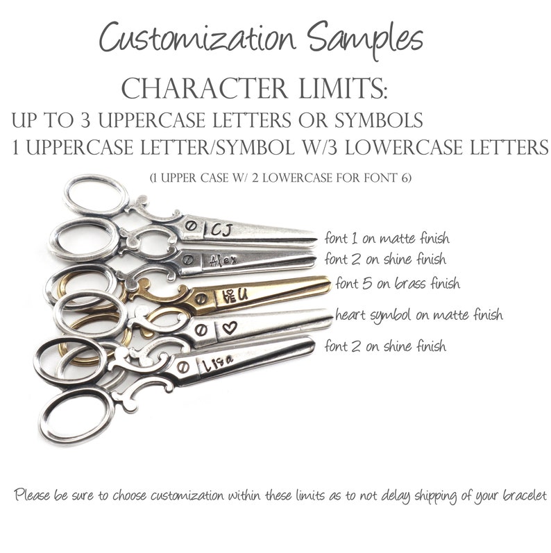 Large Scissor Bracelet, Scissor Jewelry, Sterling Silver Finish, Hairdresser Gifts, Custom Initial, Personalize image 4