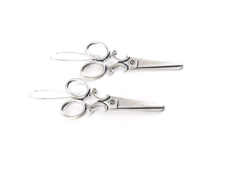 Large Scissor Earrings Sterling Silver Finish Scissor Dangle Etsy