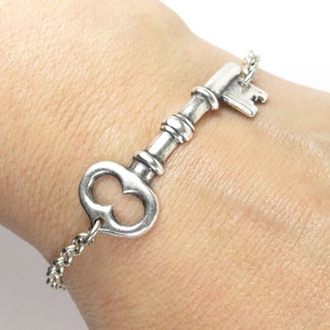 Key Bracelet, Medium Key, Sterling Silver Finish