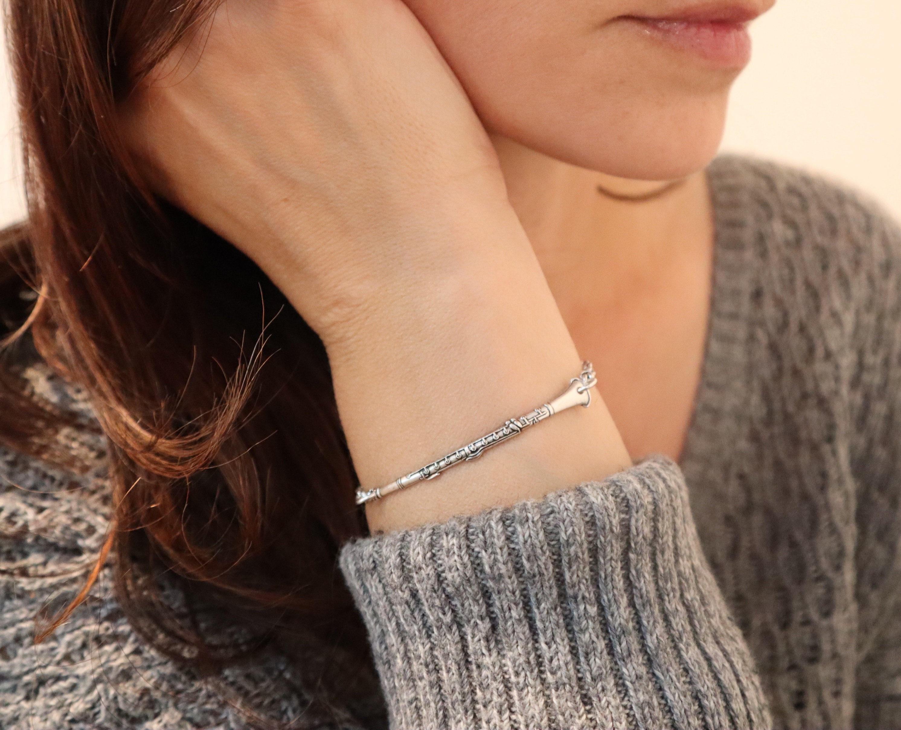 Clarinet Bracelet, Sterling Silver Ox Finish or Brass Ox Finish, Clarinet Gifts