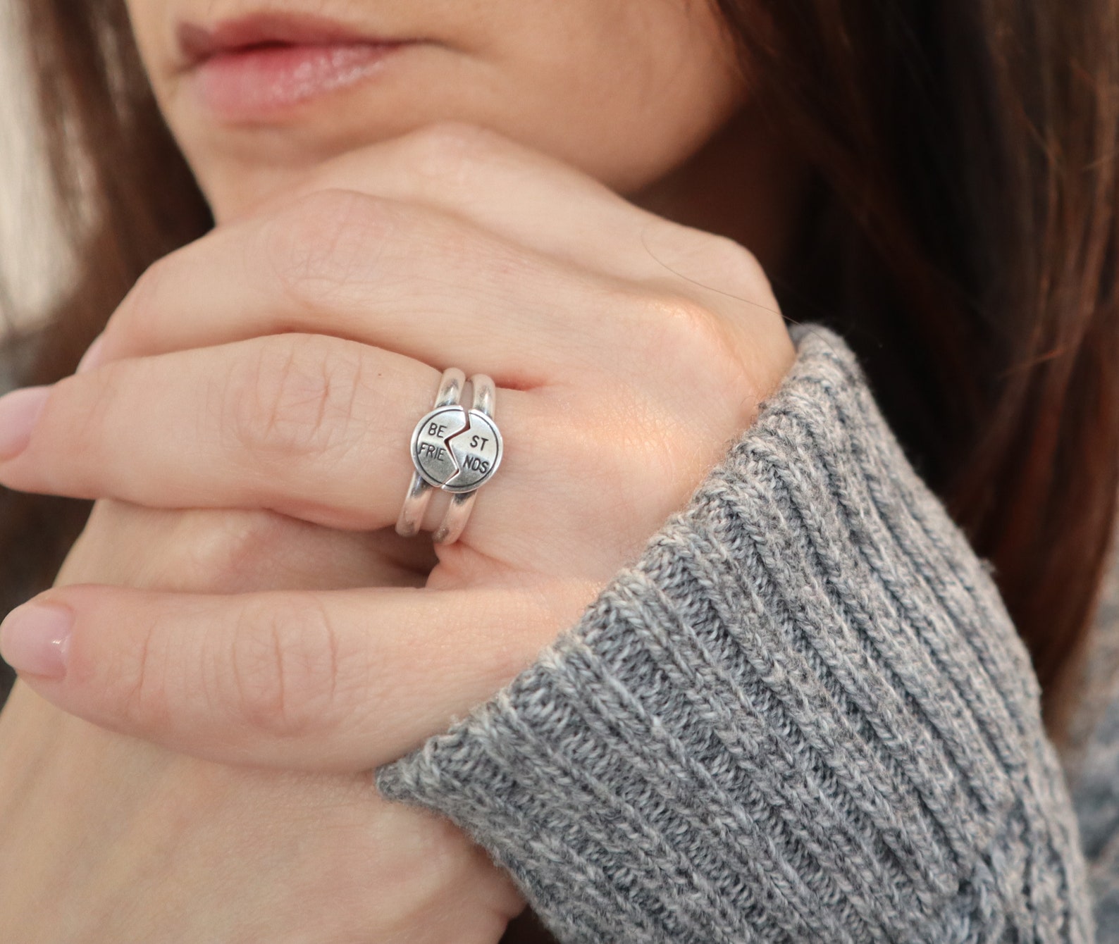 Best Friends Ring Set Sterling Silver Finish 2 Ring Set Etsy