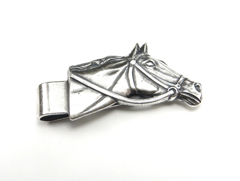 Horse Tie Bar Sterling Silver Finish or Antiqued Brass Finish Horse Money Clip