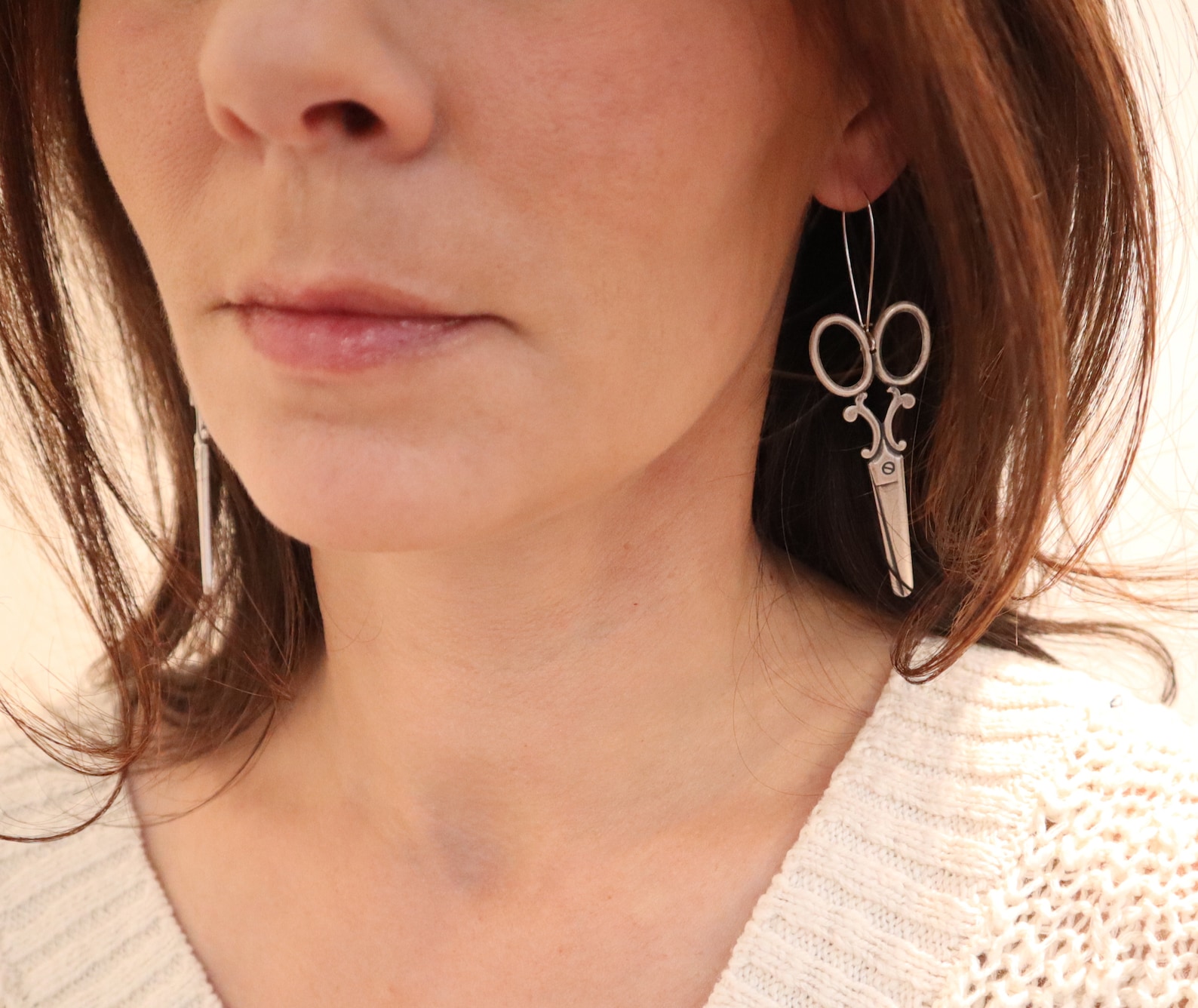 Large Scissor Earrings Sterling Silver Finish Scissor Dangle Etsy