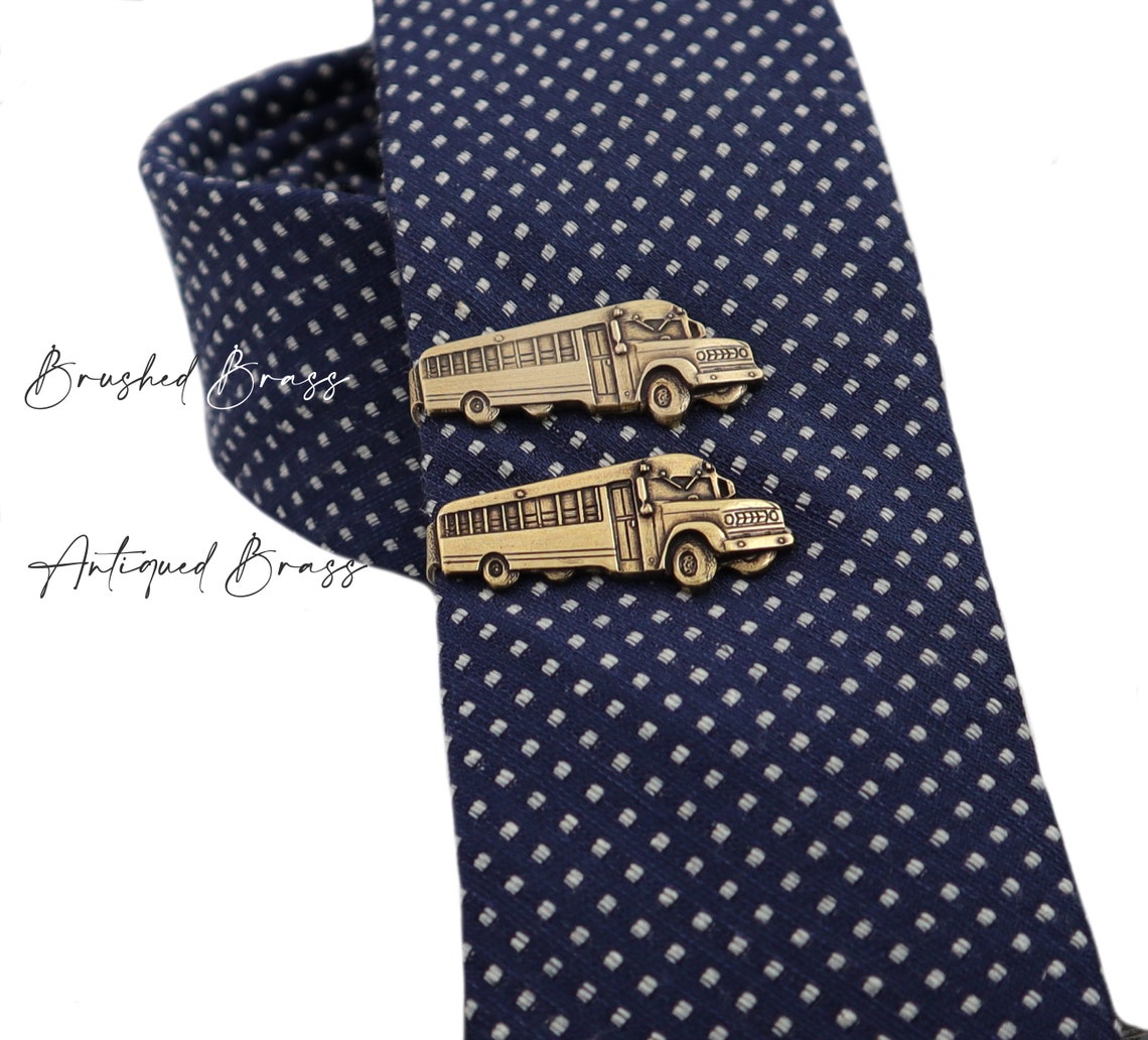 School Bus Tie Bar, Schoolbus Tie Clip, Sterling Silver Ox Finish ...