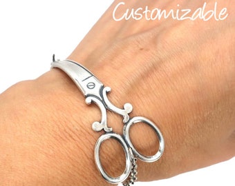 Grand bracelet ciseaux, finition argent sterling, cadeau coiffeur, cadeau coiffeur