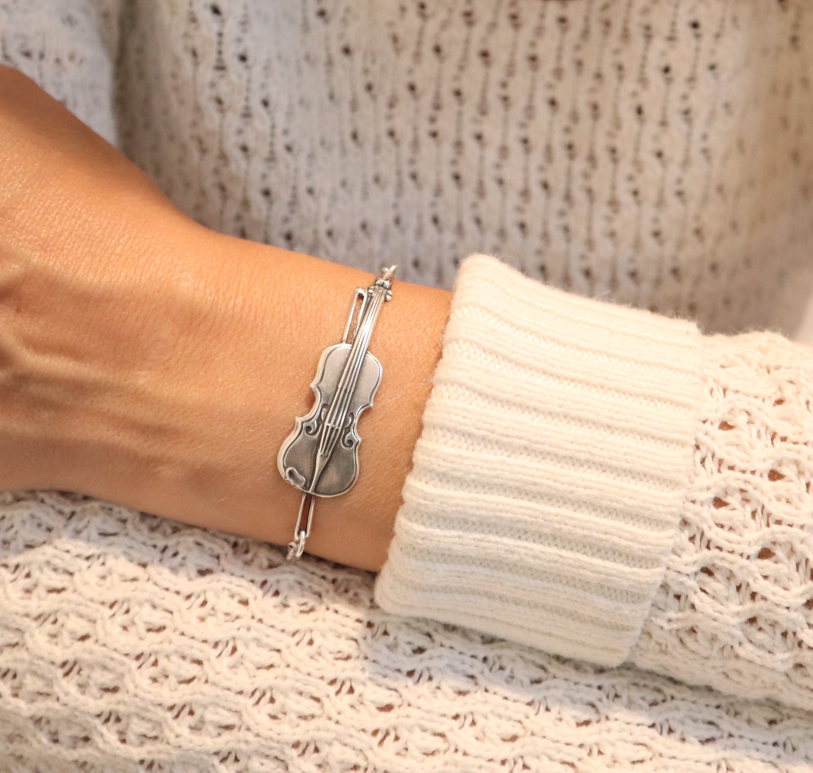 Violin Bracelet in Sterling Silver Ox And Antiqued Brass Etsy