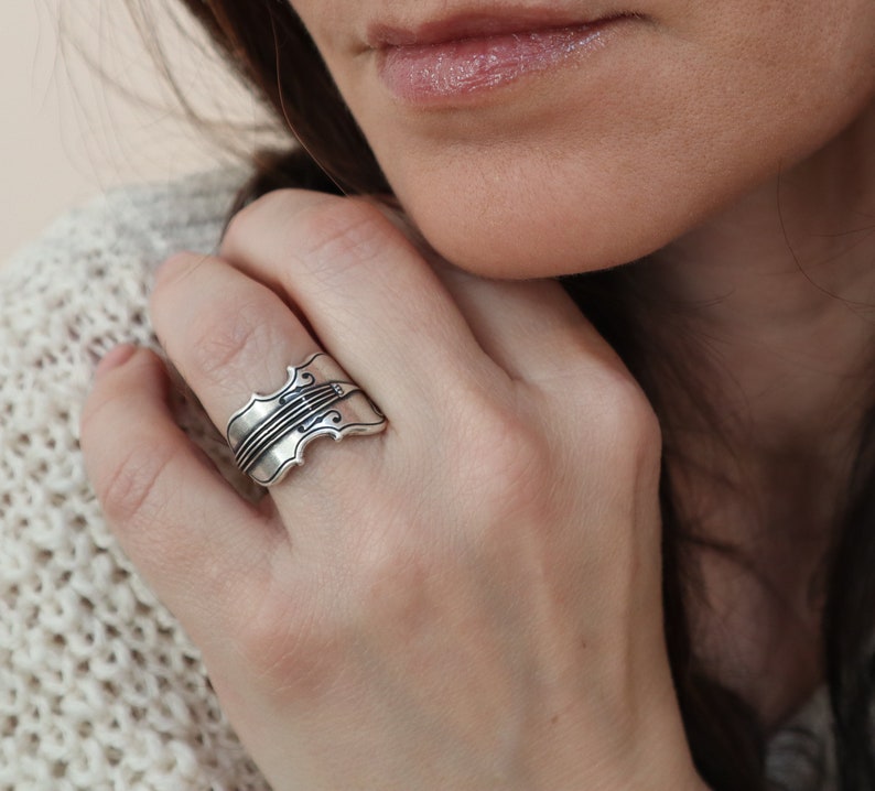 Violin Ring Unisex Ring Sterling Silver or Brass Finish Etsy New Zealand