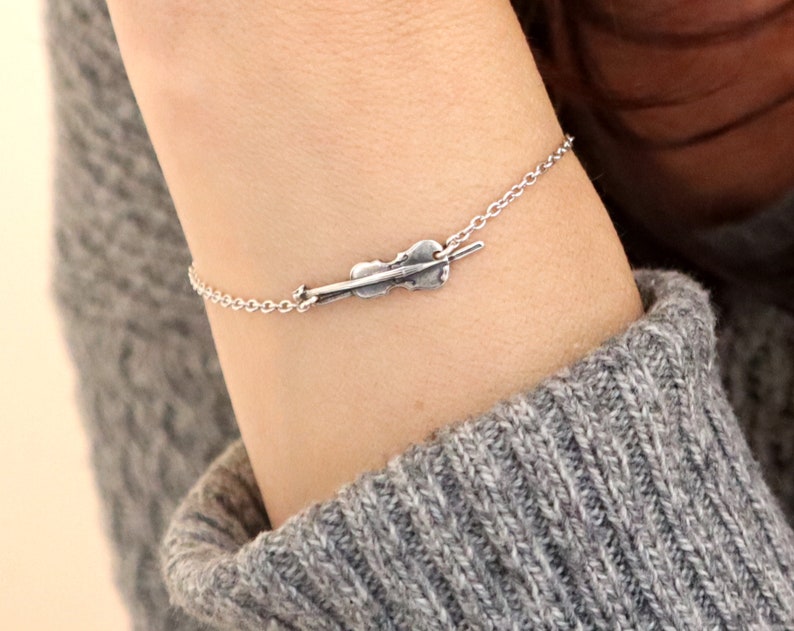 Small Violin Bracelet Sterling Silver Finish Violin Jewelry Etsy