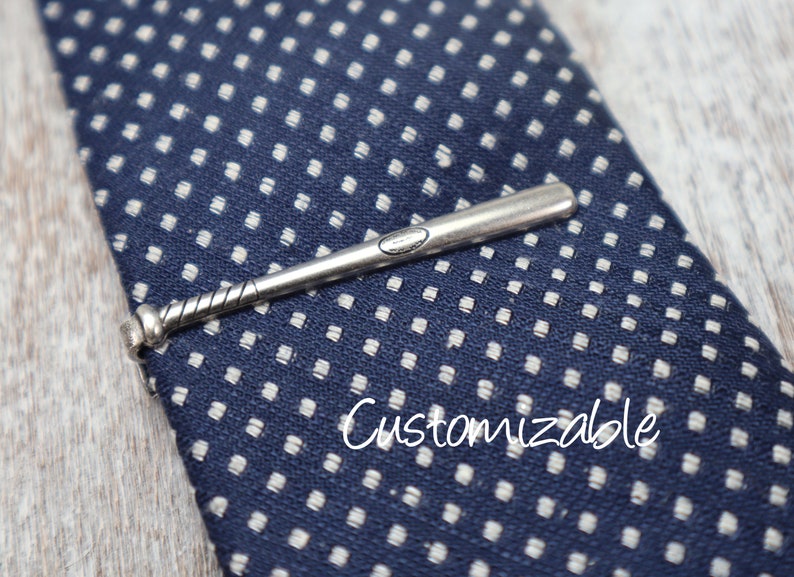 Baseball Bat Tie Bar, Baseball Tie Clip, Gifts For Him, Sterling Silver Finish image 1