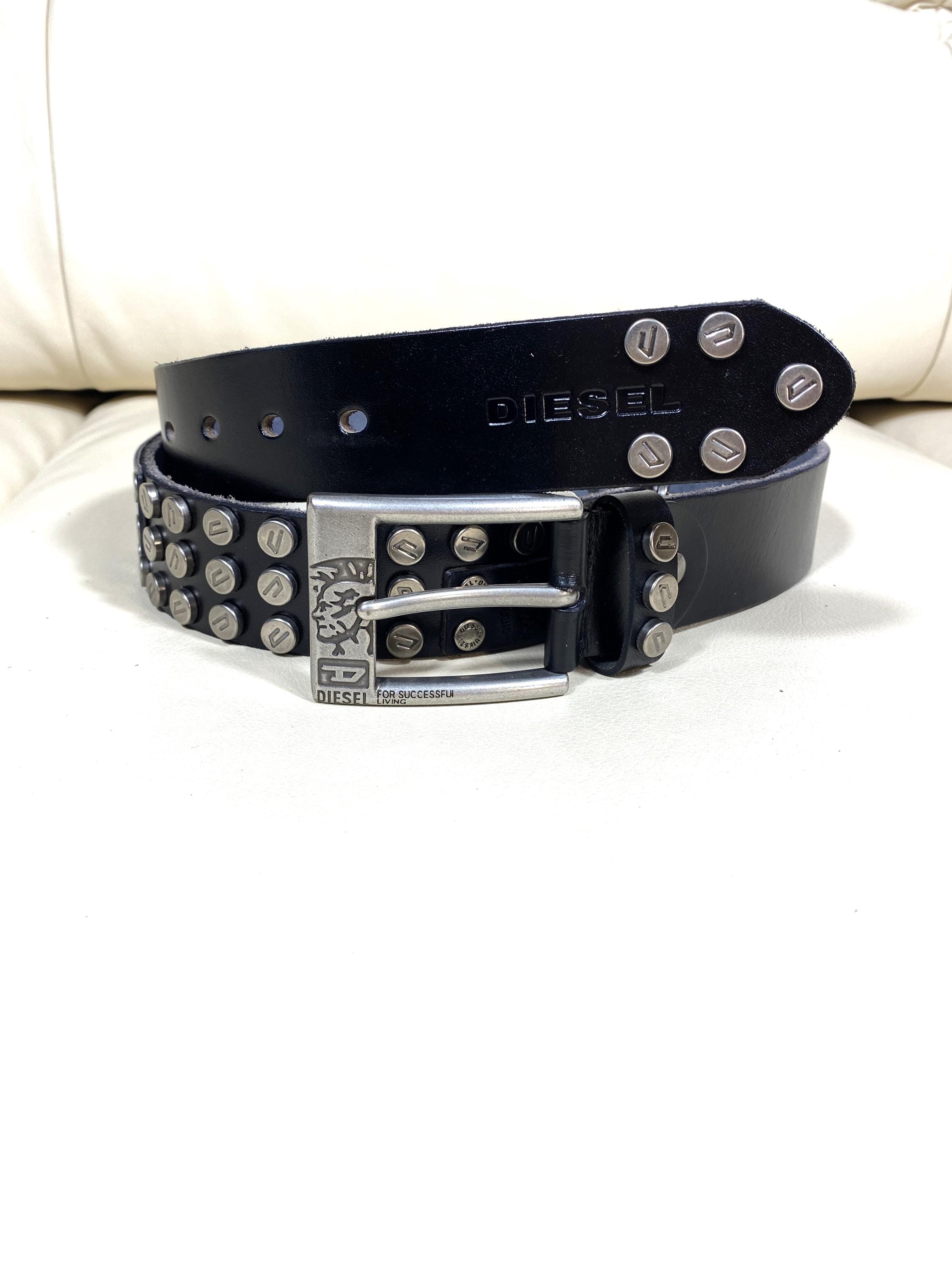 小物 2000s Diesel studs l logo belt Diesel Men Belt With Studs Logo Brown Total length 103cm Luxury