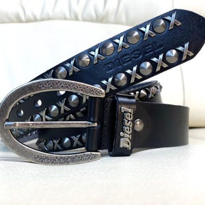 Diesel Leather Belt With Metal Studs - Etsy UK