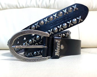 Diesel Leather Belt With Metal Studs - Etsy