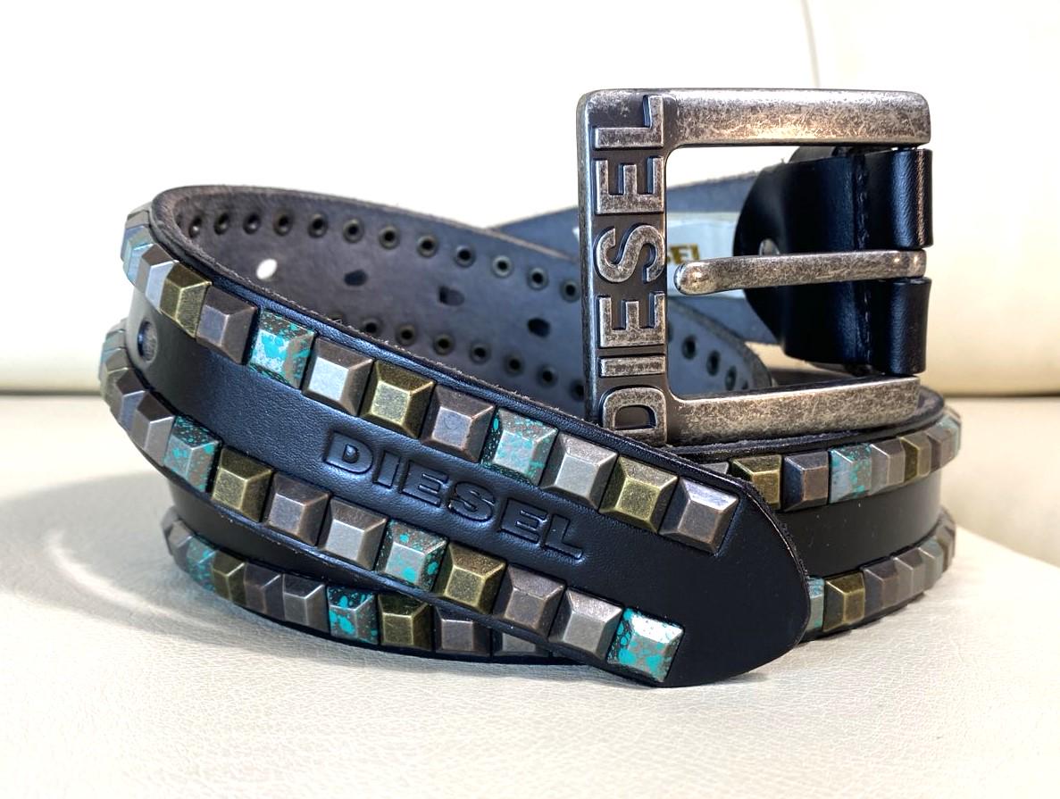 Diesel Men Old Model Leather Belt Studs 90S Grunge Y2K Punk Total