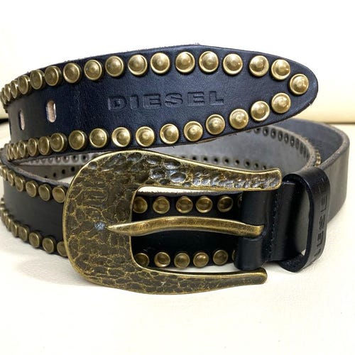 Diesel Leather Belt With Metal Studs - Etsy UK