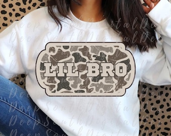 Old School Camo Lil Bro PNG, Family, Brother Digital T-shirt Design for Sublimation or DTF Camo Patch Bundle PNG |