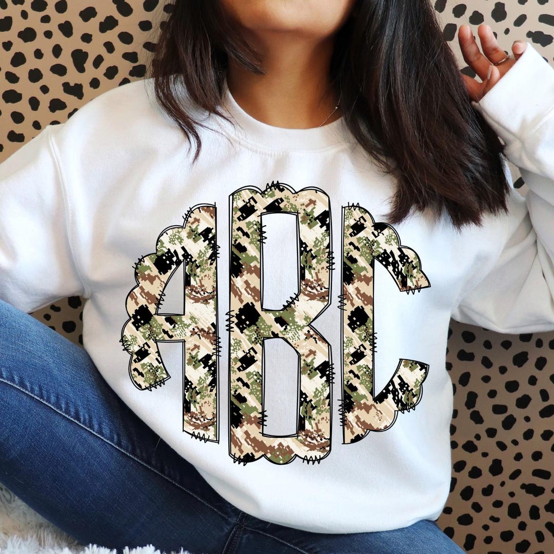 Retro Camo Scalloped Monogram PNG, Coquette Camouflage Monogram ...