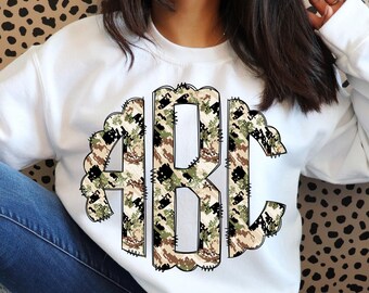 Retro Camo Scalloped Monogram PNG, Coquette Camouflage Monogram, Coquette Hunting Monogram, Camo Monogram PNG,  Full Alphabet