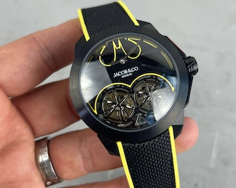 Skeleton Automatic Watch for Men | Black Yellow Sport Design