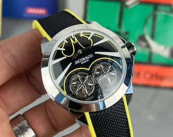 Reloj automático esqueleto para hombre / Diseño amarillo plateado