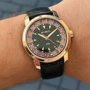 Luxury Automatic Roulette Dial Watch | Sapphire Crystal | Genuine Leather Strap | Stainless Steel Case | Casino Style Men’s Watch