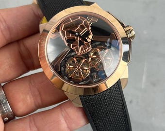 Relógio Mecânico Caveira | Masculino Automático Ouro Rosa
